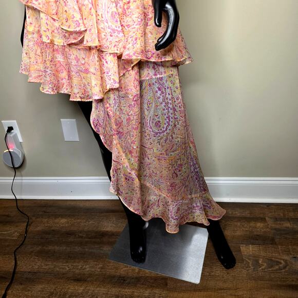 MISA Los Angeles Gisele Asymmetric Pink off Shoulder Floral Dress - Picture 4 of 14